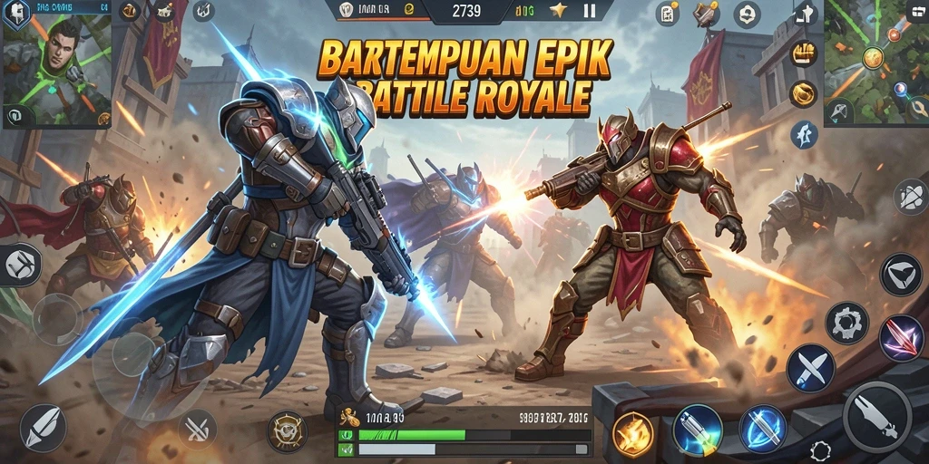 Gameplay seru di arena pertempuran Battle Royale.