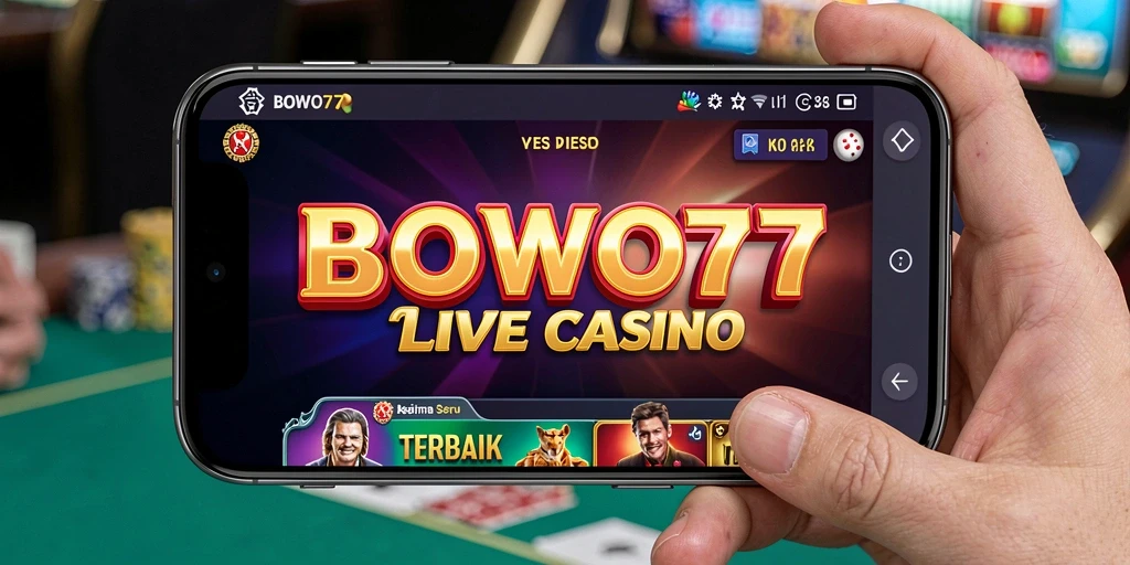 Screenshot gameplay BOWO77 dengan dealer profesional di meja Live Casino.