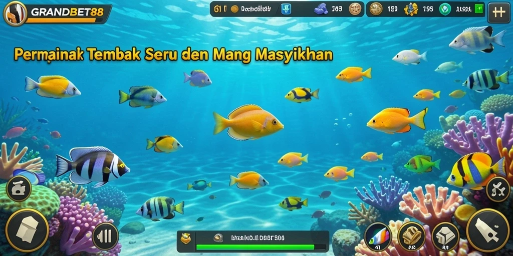 Tangkapan layar GRANDBET88 menampilkan aksi seru tembak ikan yang penuh warna.