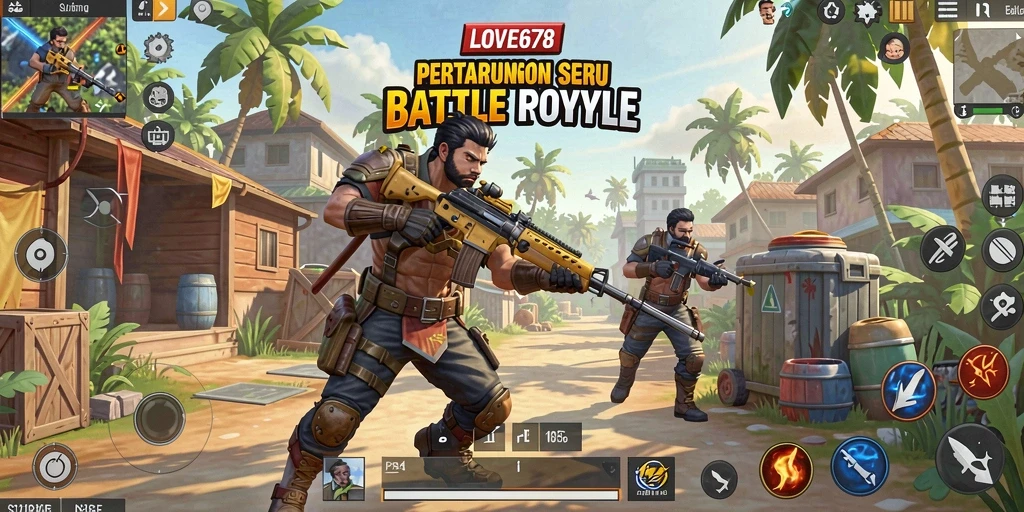 Tangkapan layar gameplay LOVE678 menampilkan pertempuran intens di arena Battle Royale.