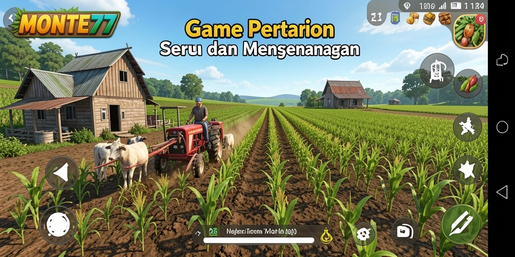 Tampilan gameplay <strong>MONTE77</strong> yang menarik dan interaktif dalam dunia pertanian.