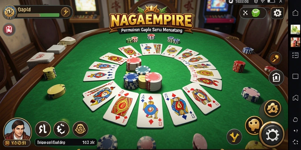 Screenshot gameplay NAGAEMPIRE menampilkan pemain yang sedang asyik bermain Gaple.
