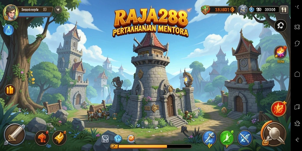 Tangkapan layar utama RAJA288 menampilkan aksi seru dalam game Tower Defense.