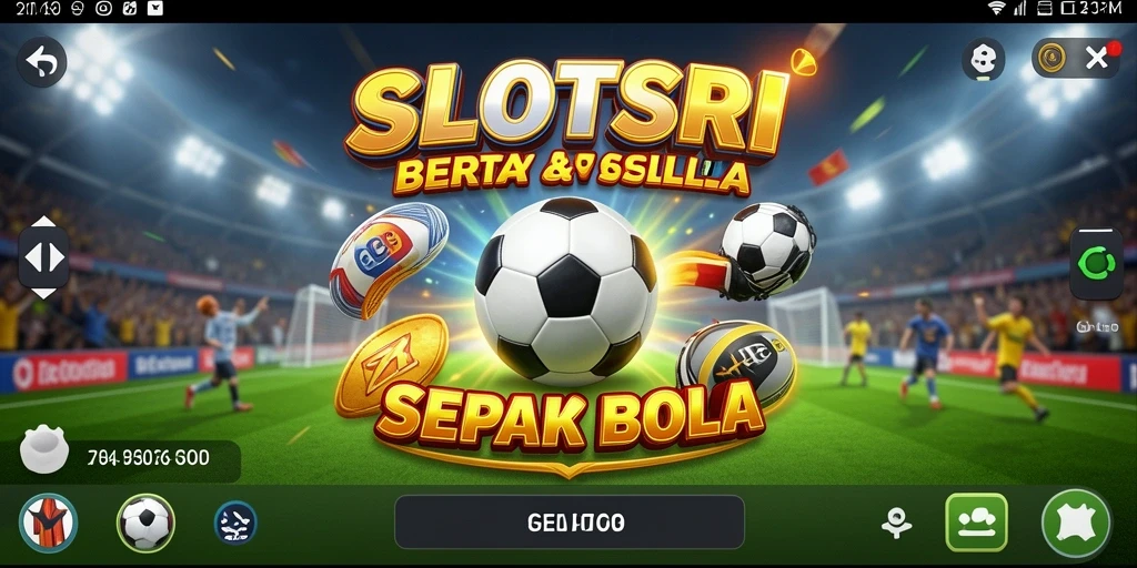 Tampilan gameplay SLOTSRI yang menegangkan dengan tema sepak bola.