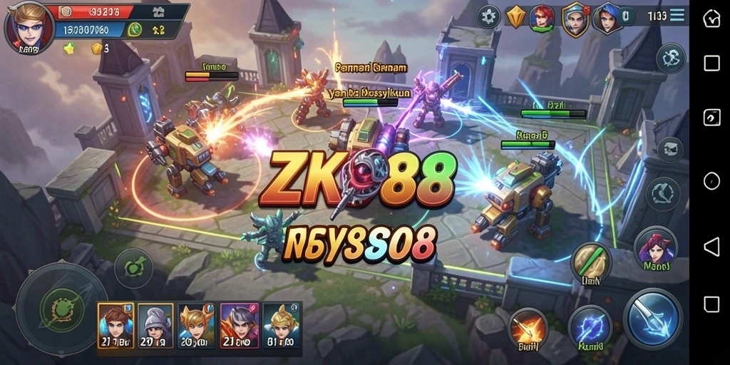 Tangkapan layar gameplay ZK988 menunjukkan pertempuran strategi yang intens.